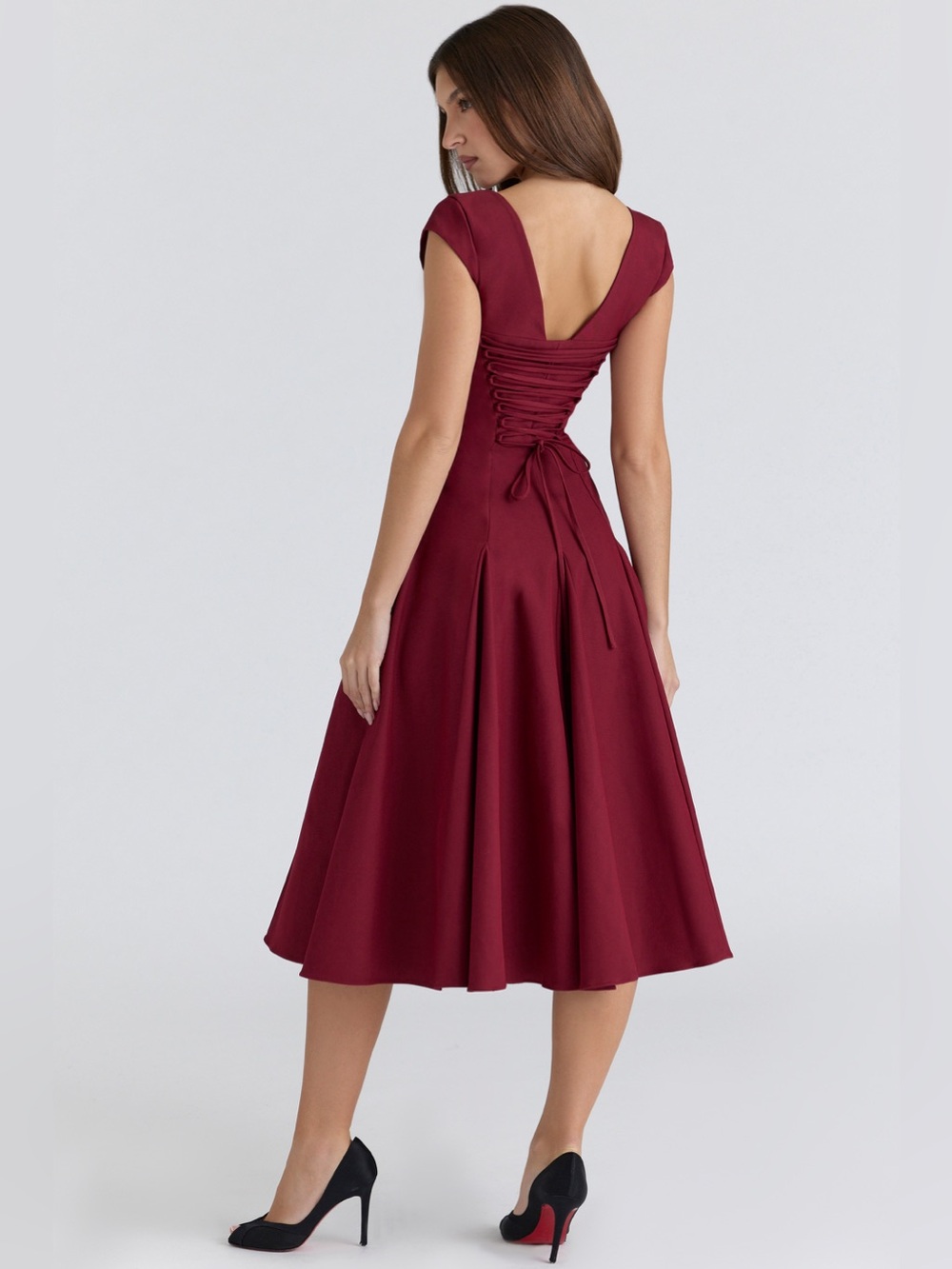 House of CB Raisa Wine Lace Back Twill Midi Dress Size M NWOT - Picture 7 of 13